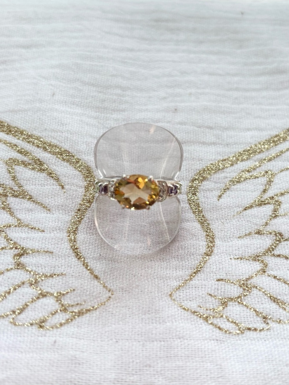 Sparkling Citrine Amethyst Periodot Sterling Ring size 7.25